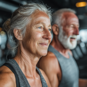 Seniori făcând exerciții în grup